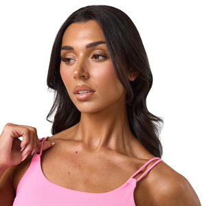 Camisola sin mangas ajustada para mujer, con tirantes finos, de elastano/nailon elástico, color rosa, informal, de verano, a la moda, transpirable y sexy. - Product Image 5