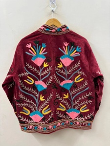 Wholesale Handmade Suzani Embroidered Velvet Jacket for Women Bohemian Floral <b>Winter</b> Fashion Outerwear - Product Image 2