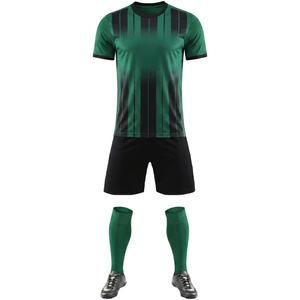 Custom Men Black Green Striped Printed Soccer Jersey Set Football Uniform Breathable Athletic Fit Crew Neck Shorts Sleeve 100% - Product Image 1