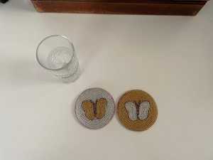 Handmade Beaded Butterfly Coasters Set of 2 Reusable Fabric Bar Mats Classic <b>Drinkware</b> <b>Accessories</b> - Product Image 1