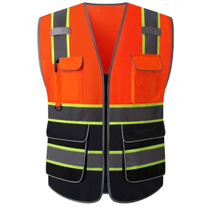 Chaleco de Seguridad Reflectante Reversible para Hombre, con Bolsillos, Transpirable, de Alta Visibilidad, para Trabajo, Cuello en V, Cierre de Tirantes, Color Naranja y Negro, Malla - Product Image 1