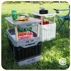 Caja de almacenamiento de camping plegable gruesa negra al por mayor con cubierta organizadora apilable portátil duradera para uso en coche de viaje al aire libre - Product Image 5