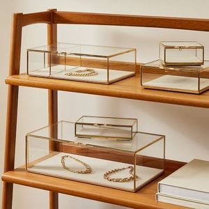 Boîte en verre carrée avec couvercle et cadre métallique, boîte de présentation en verre or/organisateur de bijoux, boîte de rangement décorative en verre - Product Image 4