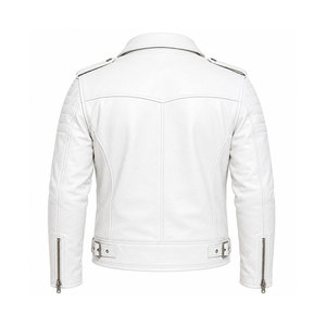 เสื้อแจ็คเก็ตหนัง PU สีขาวสำหรับผู้ชาย สไตล์นักขี่มอเตอร์ไซค์ พร้อมซิปปิด สายรัดเอว ทรงเข้ารูป แขนปกติ ปกเสื้อพับลงได้ - Product Image 2