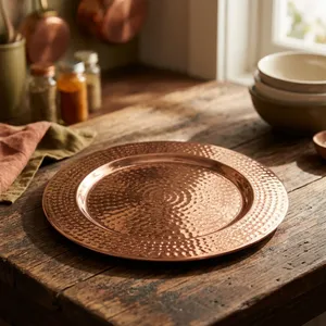 Assiette de présentation décorative martelée pour mariage, table de dîner, vaisselle de luxe, service événementiel - Product Image 6