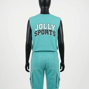 Conjunto de Pantalones Jogger Cargo y Camiseta de Algodón Premium de 200 GSM, Color Turquesa, con Panel de Bolsillo y Logotipo Estampado, Conjuntos para Mujer - Product Image 6