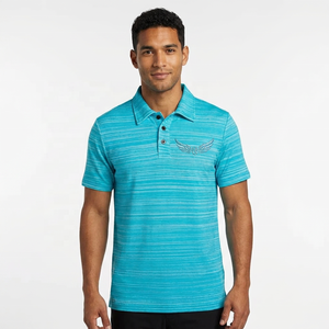 Polo en tricot rayé bleu pour homme, manches courtes, logo brodé, décontracté, respirant, 100% polyester - Product Image 5