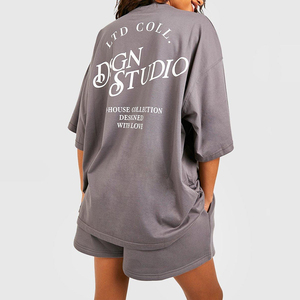 Women <b>Oversized</b> Gray Cotton <b>T</b>-<b>Shirt</b> <b>V</b>-<b>neck</b> Short Sleeve Regular Fit Solid Color Breathable Jersey Fabric Zipper Plain Dyed - Product Image 2