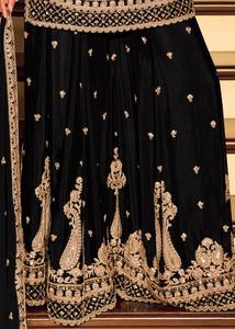 Anarkali Salwar Kameez noir brodé, avec dupatta en tulle non cousu, à manches longues, tenue de cérémonie pour mariage - Product Image 4