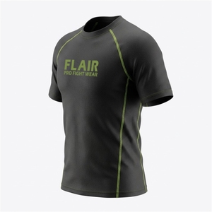 Flair Men's Long Sleeve <b>Compression</b> <b>Shirt</b> <b>Black</b> And green O-Neck Knitted Polyester Quick Dry Sporty Fit - Product Image 5