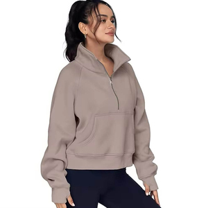 Sudadera con media cremallera de cuello alto para mujer, estilo único, manga larga, color liso - Product Image 4