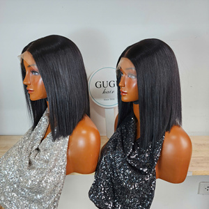 Wholesale Virgin Vietnamese Short 5x5 for Lace Closure <b>Bob</b> 180% Density Double Drawn Transparent Lace Natural Color Black - Product Image 2