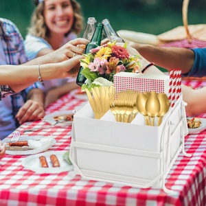 Porte-couverts blanc moderne et élégant, facile à transporter pour pique-nique, buffet extérieur, présentation de couverts et fêtes barbecue, en provenance d'Inde - Product Image 2