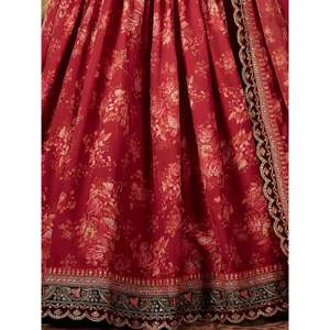 Ensemble Lehenga Choli en organza imprimé marron majestueux pour femmes grandes tailles - Product Image 1