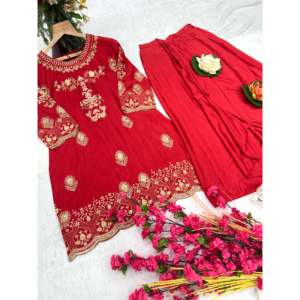 Conjunto de Top, Pantalón y Dupatta de Diseño Tradicional Chino, Elegante para Fiestas - Product Image 1