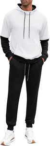 Men 2 Piece Tracksuit Outfit Contrast Color Patchwork Hoodie Sweatshirt Sweatpants Casual Jogging Sweatsuit <b>Set</b> - Product Image 4