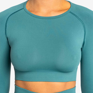 High Waisted Leggings Long Sleeve Top Wholesale New Seamless Activewear Women's Fitness Set featuring Solid Yoga Wear for Gym - Product Image 5