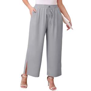 Pantalon de détente pour femme, coupe large, longueur mollet, taille haute, avec cordon de serrage, décontracté, léger, ample, en Spandex/Polyester, respirant - Product Image 5