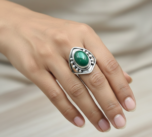 Vintage Green Malachite Gemstone <b>Ring</b> 925 Sterling Silver Rose Gold Yellow Gold Plated Boho Geometric <b>Statement</b> Jewelry for Men - Product Image 2