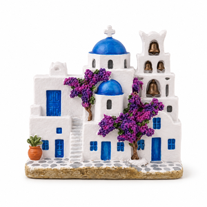 Imán de nevera de poliresina pintado a mano de primera calidad, imán de nevera en miniatura 3D con diseño de casa mediterránea para decoración - Product Image 1