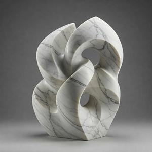 Sculpture moderne abstraite en marbre blanc poli à la main avec une forme organique fluide - Product Image 3