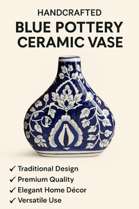 Luxury Handcrafted Lead Free Eco-Friendly Blue Ceramic <b>Flower</b> Vase White Floral Glaze for Stylish Decorative Living Rooms - Product Image 3