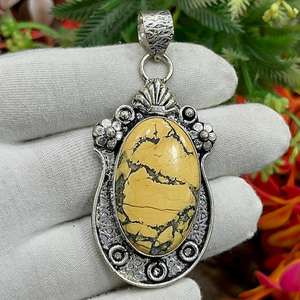 Colgante de Plata de Ley con Jaspe Maligano, Chapado en Oro Antiguo, Hecho a Mano, Joyería Clásica con Piedras Preciosas, Certificado IGI, Único - Product Image 4