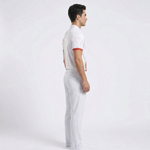 Men's <b>Cricket</b> Uniform <b>White</b> Red Color Blocked Polo Shirt With Elastic Waist Pants Moisture Wicking All Seasons - Product Image 5