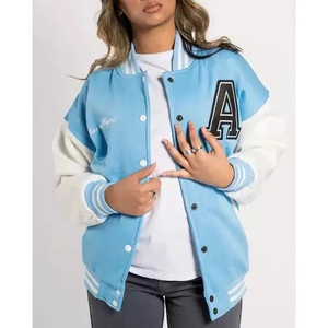 Light Blue Varsity <b>Jacket</b> With Letter A Logo Front Full Sleeve Turn-down Collar <b>Women's</b> <b>Jacket</b> Autumn Style - Product Image 1