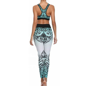 Conjunto de Yoga sin Costuras de Cintura Alta, Top Corto con Espalda Cruzada, Leggings Largos, Estampado Tribal, Ropa Deportiva de Dos Piezas - Product Image 1