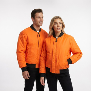 Blouson bomber orange à col côtelé et poignets contrastants, coupe-vent rembourré pour couples, avec logo et design personnalisés - Product Image 1