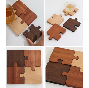Sous-verres de luxe en bois en forme de puzzle, écologiques, pour la cuisine, avec taille et logo personnalisables - Product Image 4