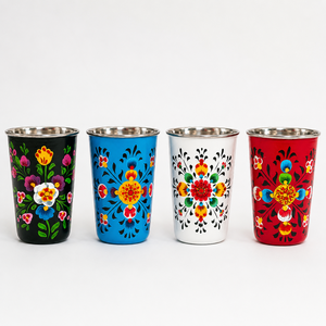 แก้วน้ำสแตนเลสลายดอกไม้เพ้นท์มือ พิมพ์ลายเคลือบ แก้วน้ำสำหรับใช้ในครัว - Product Image 4