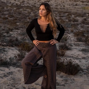 Boho Long Sleeve Cut Out <b>Top</b> Strappy Back Crop <b>Top</b> for Women <b>Flowy</b> Summer Blouse Comfortable Casual Festival Wear - Product Image 3