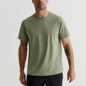 Men's Olive Green Cotton T-<b>Shirt</b> Short Sleeve O-Neck <b>Oversized</b> Fit Solid Color Casual Wear Jersey Knitted Breathable Quick Dry - Product Image 1