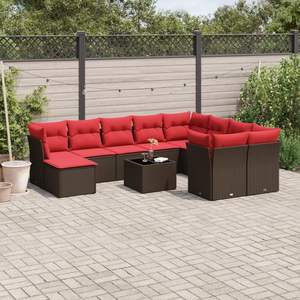 Juego de sofás de patio de ratán sintético marrón de 11 piezas con cojines, elegante colección de muebles para exteriores - Product Image 1