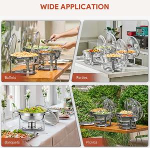 Ensemble de 4 réchauds ronds de 6 litres en acier inoxydable avec couvercle en verre, au meilleur prix - Product Image 4