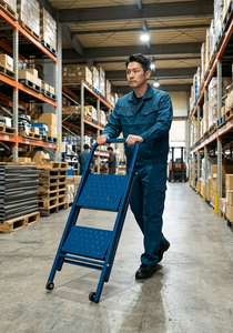 Thin Line <b>Ladder</b> Steel Rolling <b>Ladder</b> 2 Step with Safety Handle and Wheels Anti Slip Industrial <b>Ladder</b> - Product Image 2