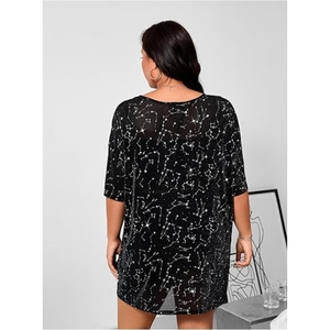 Women's <b>Plus</b> <b>Size</b> Sparkle <b>Mesh</b> Y2K Tee <b>Top</b> Loose Drop Shoulder Party Club Wear T Shirts - Product Image 3