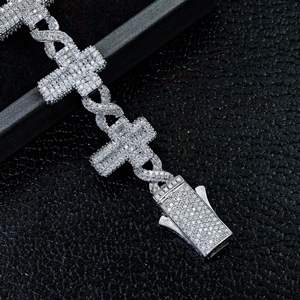 925 <b>Sterling</b> <b>Silver</b> Gold Plated Moissanite Link <b>Chain</b> Necklace Round Cut Fine Jewelry Unisex Men <b>Women</b> Gift Party Hip Hop Style - Product Image 2