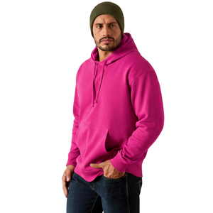 Sudadera con Capucha Rosa para Hombre, de Forro Polar, Corte Holgado, Color Sólido, Casual, Manga Larga, con Bolsillos, Diseño Otoñal, Estampado Digital con Letras - Product Image 1
