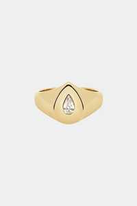 Bagues de signet personnalisées en or massif 10K 14K 18K avec diamant de laboratoire taille poire 0,20 ct certifié, serti clos, modernes et imposantes, pour le petit doigt - Product Image 5