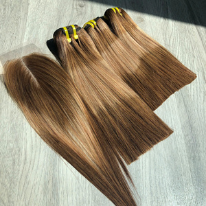 Directo de fábrica 100% cutícula alineada virgen hueso recto vietnamita trama de cabello humano paquetes de cabello y cierre tres tonos - Product Image 4