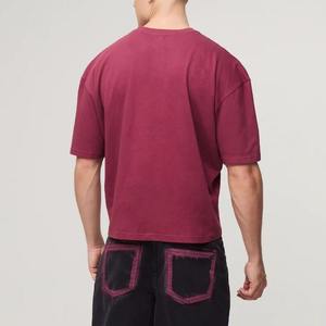 100% Cotton T-Shirts For Men Custom DTF Printed Logo Loose Fit Solid Maroon Color Breathable Men's T-Shirts - Product Image 3