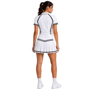 Ensemble polo et jupe plissée blanc et noir pour femme, tenue de sport athlétique personnalisée, respirante, séchage rapide, performance sur mesure - Product Image 2