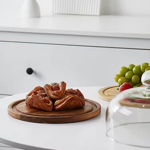 Cloche à gâteau en verre transparent, dôme alimentaire rond, couvercle anti-poussière pour dessert, compatible micro-ondes, plateau de présentation pour fruits - Product Image 1