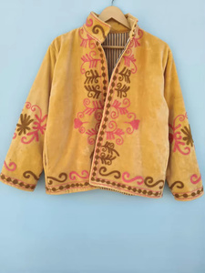 Blouson Bomber en Velours Brodé Floral Suzani Réversible Style Bohème Vintage Court Taille Unique Ethnique Été Automne Hiver Coton - Product Image 1