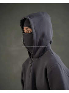 Sweat à capuche unisexe en molleton lourd en coton, personnalisé avec un motif de masque, coupe ample, double fermeture éclair, balaclava surdimensionnée - Product Image 3