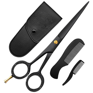 5” Professional Beard & Mustache Scissors for <b>Men</b> Stainless Steel Beard Trimming Shears with 2 Mustache Combs & Premium <b>Pouch</b> - Product Image 6