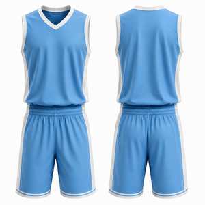 Unisex <b>Light</b> Blue Basketball Jersey Set Sleeveless V-<b>Neck</b> Tank Top With Elastic Waist Shorts Moisture Wicking Athletic Wear - Product Image 1